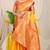 Yellow silk blend kanjivaram saree with peach zari border