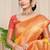 Yellow silk blend kanjivaram saree with peach zari border