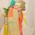 Coral orange silk blend kanjivaram saree with turquoise zari border