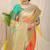 Coral orange silk blend kanjivaram saree with turquoise zari border
