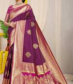 Dark purple silk blend kanjivaram saree with dark magenta zari border