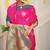 Rani pink silk blend saree with rich zari paisley weaving & teal contrast border