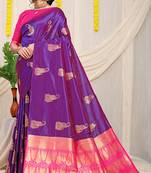 Purple silk blend saree with rich zari paisley weaving & magenta pink contrast border