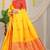 Yellow silk blend saree with rich zari paisley weaving & red contrast border