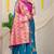 Teal blue silk blend saree with rich zari paisley weaving & magenta pink contrast border