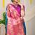 Teal blue silk blend saree with rich zari paisley weaving & magenta pink contrast border