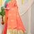 Peach silk blend saree with rich zari paisley weaving & turquoise contrast border