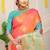 Peach silk blend saree with rich zari paisley weaving & turquoise contrast border