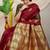 Maroon silk blend saree with rich zari paisley weaving & olive green contrast border