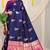 Navy blue silk blend saree with rich zari paisley weaving & magenta pink contrast border