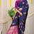 Navy blue silk blend saree with rich zari paisley weaving & magenta pink contrast border