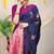 Navy blue silk blend saree with rich zari paisley weaving & magenta pink contrast border