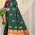 Bottle green silk blend saree with rich zari paisley weaving & maroon contrast border