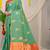 Sea green silk blend saree with rich zari paisley weaving & orange contrast border