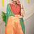 Sea green silk blend saree with rich zari paisley weaving & orange contrast border