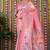 Baby pink banarasi silk blend saree with multicolor floral zari weaving