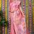 Baby pink banarasi silk blend saree with multicolor floral zari weaving