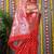 Red banarasi silk blend saree with multicolor floral zari weaving