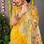 Yellow banarasi silk blend saree with multicolor floral zari weaving