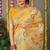 Yellow banarasi silk blend saree with multicolor floral zari weaving