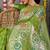 Parrot green banarasi silk blend saree with multicolor floral zari weaving