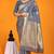Slate grey banarasi silk blend saree with gold zari border & floral buta weaving