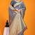Slate grey banarasi silk blend saree with gold zari border & floral buta weaving