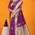 Purple banarasi silk blend saree with gold zari border & floral buta weaving