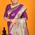 Purple banarasi silk blend saree with gold zari border & floral buta weaving