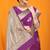 Purple banarasi silk blend saree with gold zari border & floral buta weaving