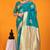 Teal banarasi silk blend saree with gold zari border & floral buta weaving