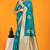 Teal banarasi silk blend saree with gold zari border & floral buta weaving