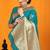 Teal banarasi silk blend saree with gold zari border & floral buta weaving