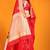 Red banarasi silk blend saree with gold zari border & floral buta weaving