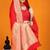 Red banarasi silk blend saree with gold zari border & floral buta weaving