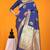 Navy blue banarasi silk blend saree with gold zari border & floral buta weaving