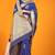 Navy blue banarasi silk blend saree with gold zari border & floral buta weaving