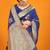 Navy blue banarasi silk blend saree with gold zari border & floral buta weaving