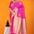 Rani pink banarasi silk blend saree with gold zari border & floral buta weaving