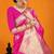 Rani pink banarasi silk blend saree with gold zari border & floral buta weaving