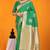 Green banarasi silk blend saree with gold zari border & floral buta weaving