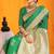 Green banarasi silk blend saree with gold zari border & floral buta weaving
