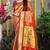 Red paithani silk blend saree with  purple border and peacock pallu