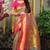 Teal grey paithani silk blend saree with rani pink border and peacock pallu