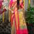 Teal grey paithani silk blend saree with rani pink border and peacock pallu