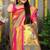 Teal grey paithani silk blend saree with rani pink border and peacock pallu