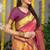 Rani pink paithani silk blend saree with  purple border and peacock pallu