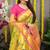 Parrot green paithani silk blend saree with  rani pink border and peacock pallu
