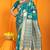 Teal banarasi silk blend saree with rich zari border & buttas