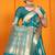 Teal banarasi silk blend saree with rich zari border & buttas